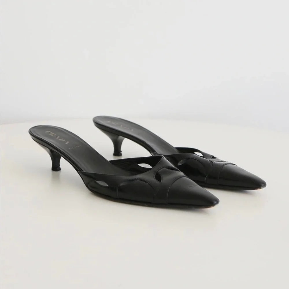 Vintage Prada Cutout Kitten Heel Mules - 38.5 - Picture 2 of 4